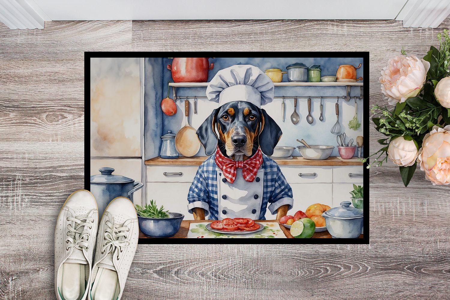 Bluetick Coonhound The Chef Doormat Front Door Mat Indoor Outdoor Rugs for Entryway, Non Slip Washable Low Pile, 24H X 36W