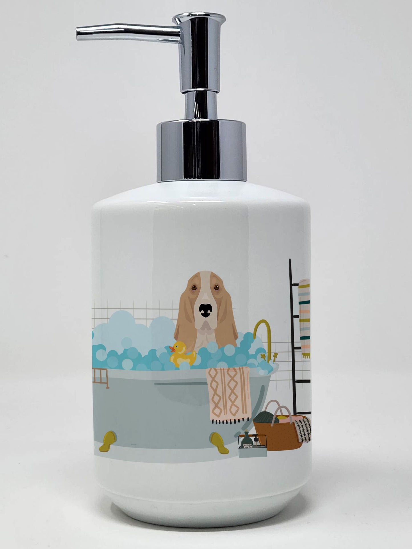 Lemon and White Tricolor Basset Hound Ceramic Soap Dispenser Hand Soap Dispenser Pump Bottles for Bathroom Kitchen, Empty Refillable Liquid Soap Container