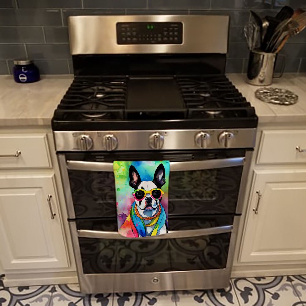 Boston Terrier Hippie Dawg Kitchen Towel Dish Cloths Guest Hand Towel Decorative Bathroom Towel for Face,Tea, Dishcloth, Kitchen and Bath