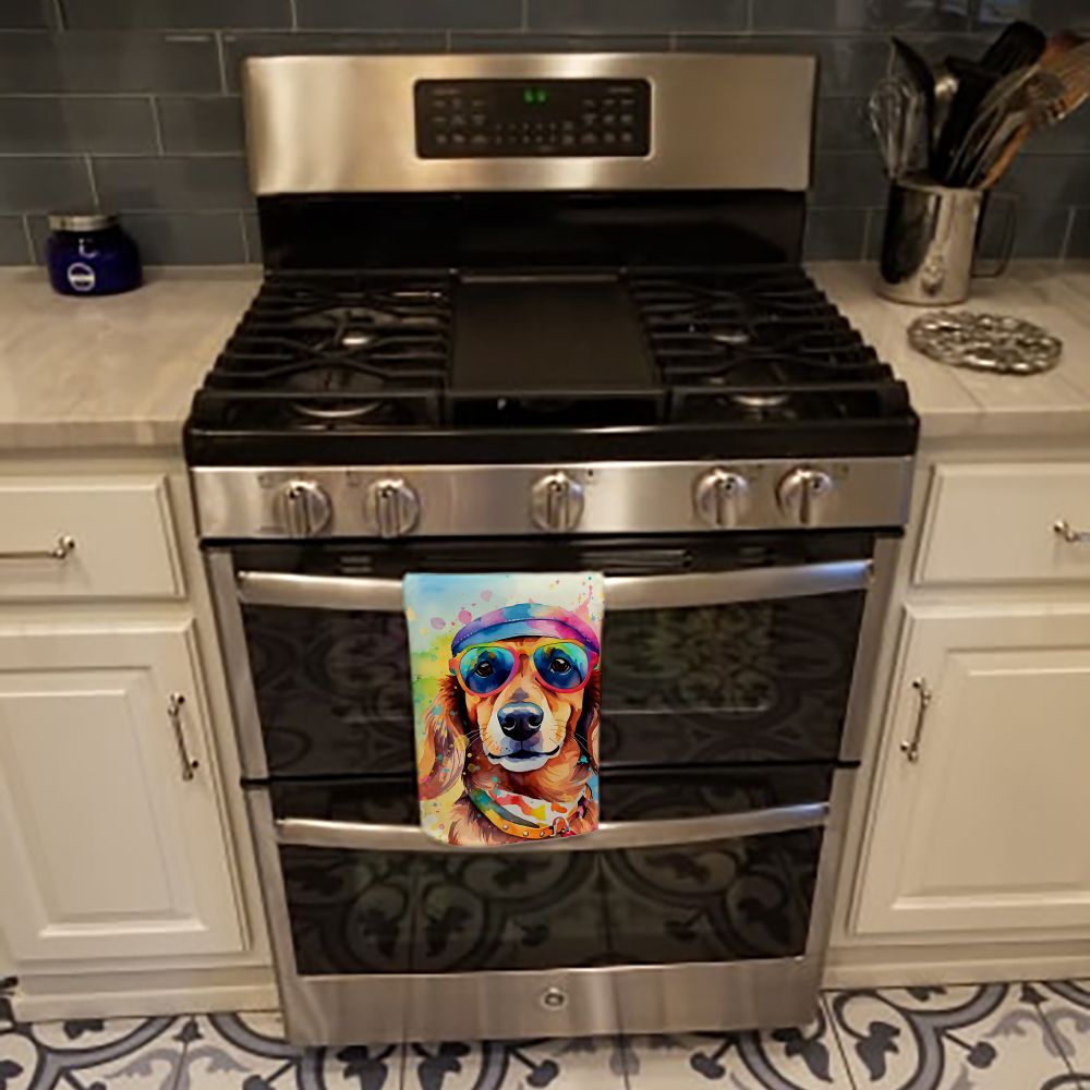 Dachshund Hippie Dawg Kitchen Towel Dish Cloths Guest Hand Towel Decorative Bathroom Towel for Face,Tea, Dishcloth, Kitchen and Bath