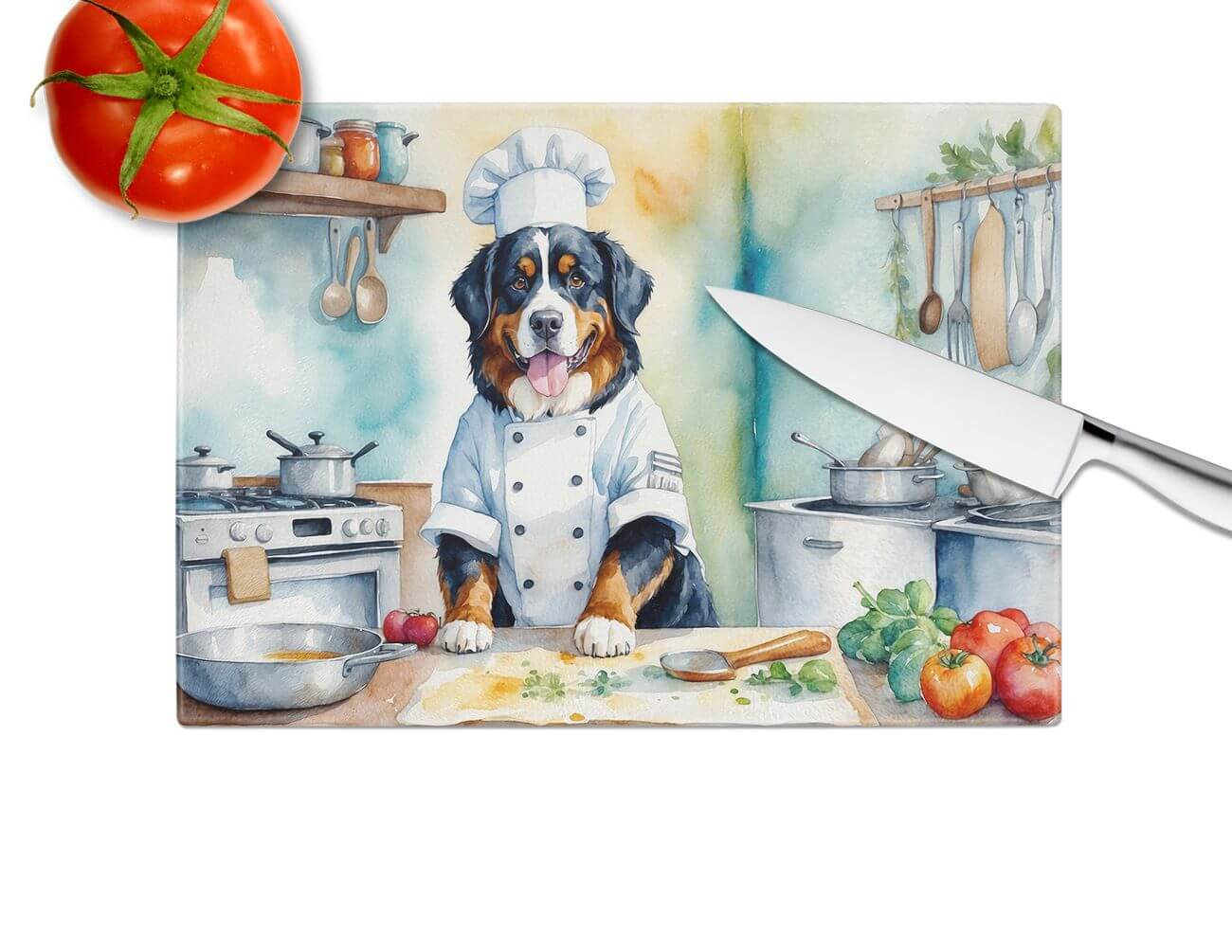 NEW Bernese Mountain Dog The Chef Glass Cutting Board Decorative Tempered Glass Kitchen Cutting and Serving Board Large Size Chopping Board