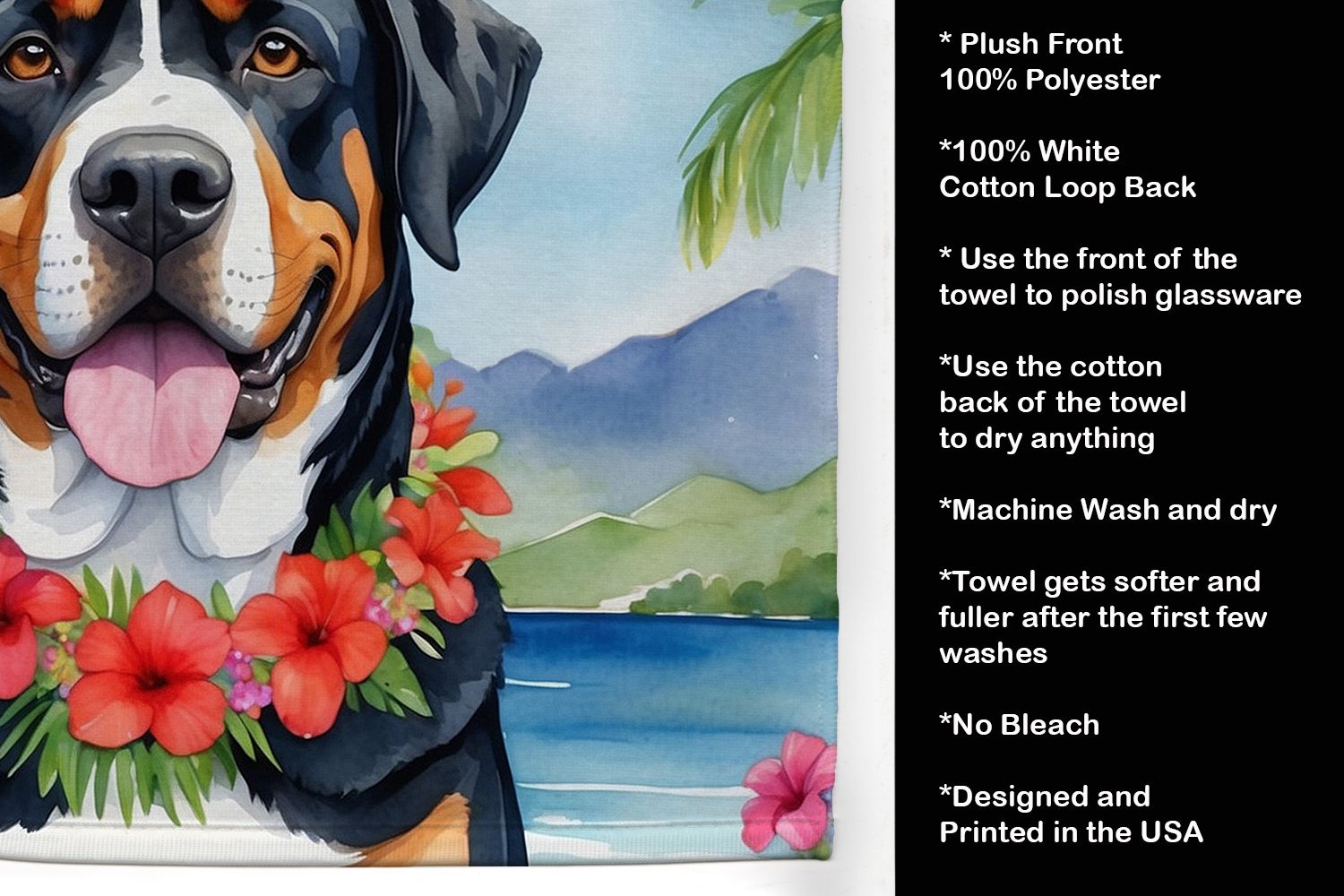 Greater Swiss Mountain Dog Luau Kitchen Towel Dish Cloths Guest Hand Towel Decorative Bathroom Towel for Face,Tea, Dishcloth, Kitchen and Bath