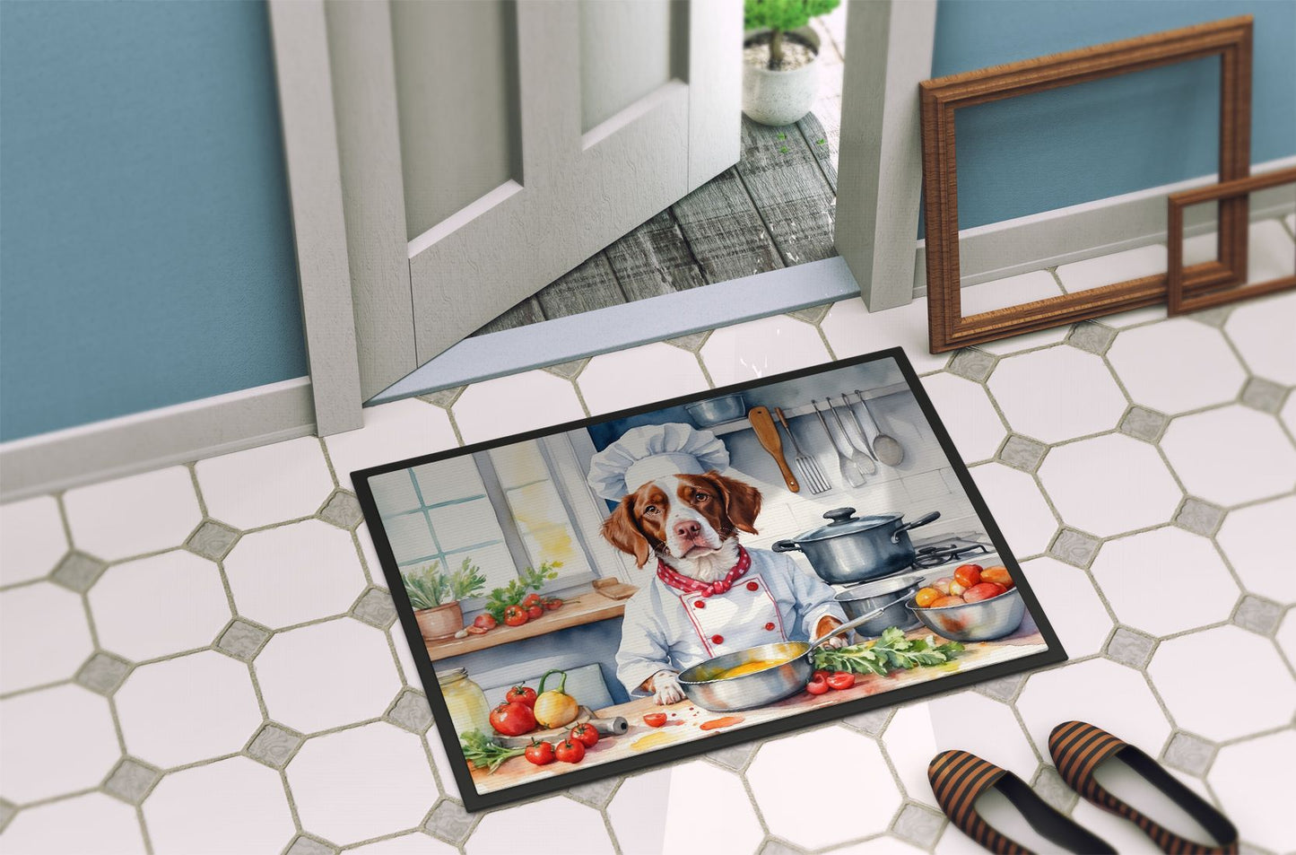 NEW Brittany Spaniel The Chef Doormat Front Door Mat Indoor Outdoor Rugs for Entryway, Non Slip Washable Low Pile, 18H X 27Whttps://crov.micstatic.com/static/doba-components/img/bot.gif