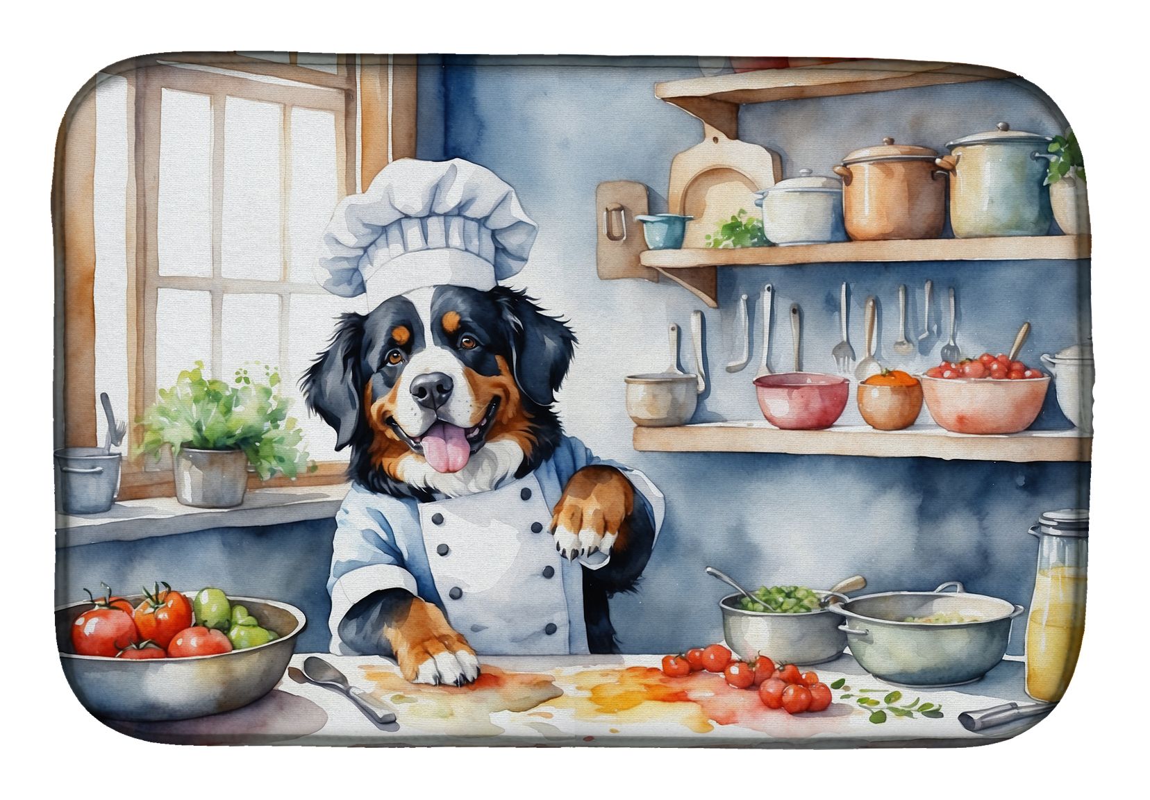 Bernese Mountain Dog The Chef Dish Drying Mat Absorbent Dish Drying Mat Pad for Kitchen Counter Dish Drainer Mat for Countertop, 14 x 21", Multicolor