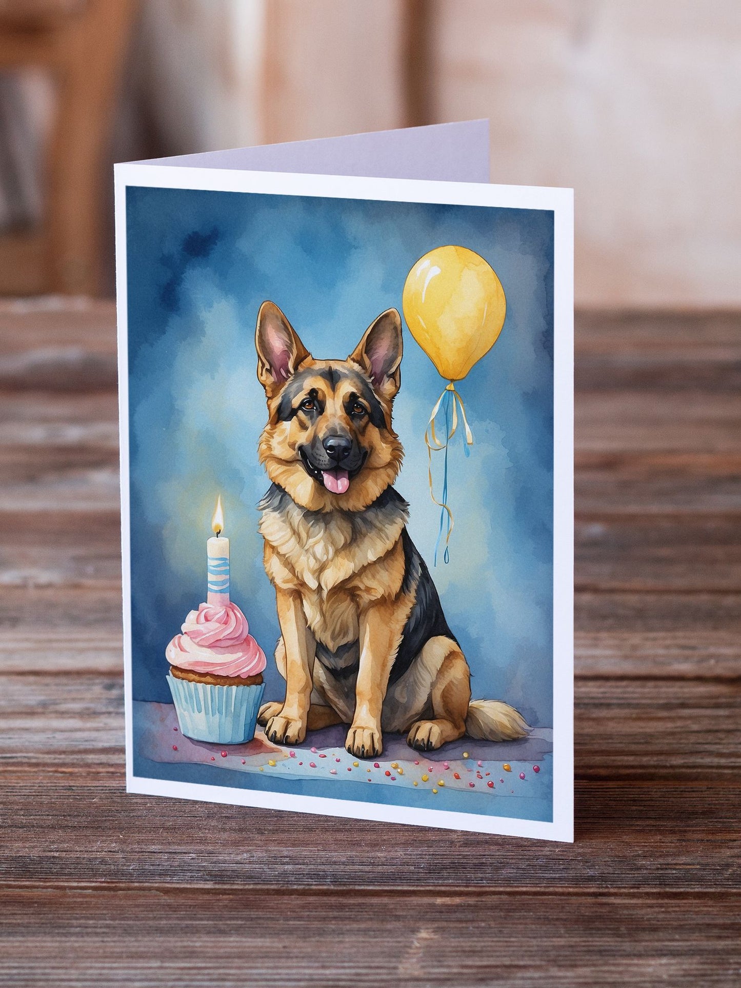 German Shepherd Happy Birthday Greeting Cards Pack of 8 Blank Cards with Envelopes Whimsical A7 Size 5x7 Blank Note Cards