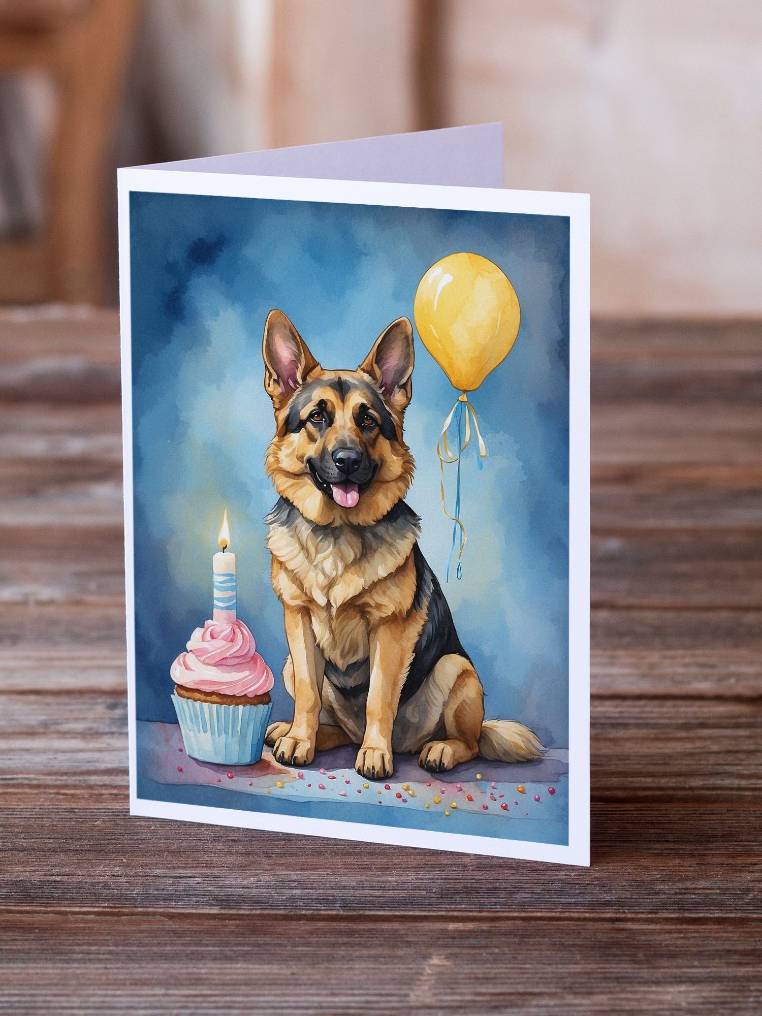 German Shepherd Happy Birthday Greeting Cards Pack of 8 Blank Cards with Envelopes Whimsical A7 Size 5x7 Blank Note Cards