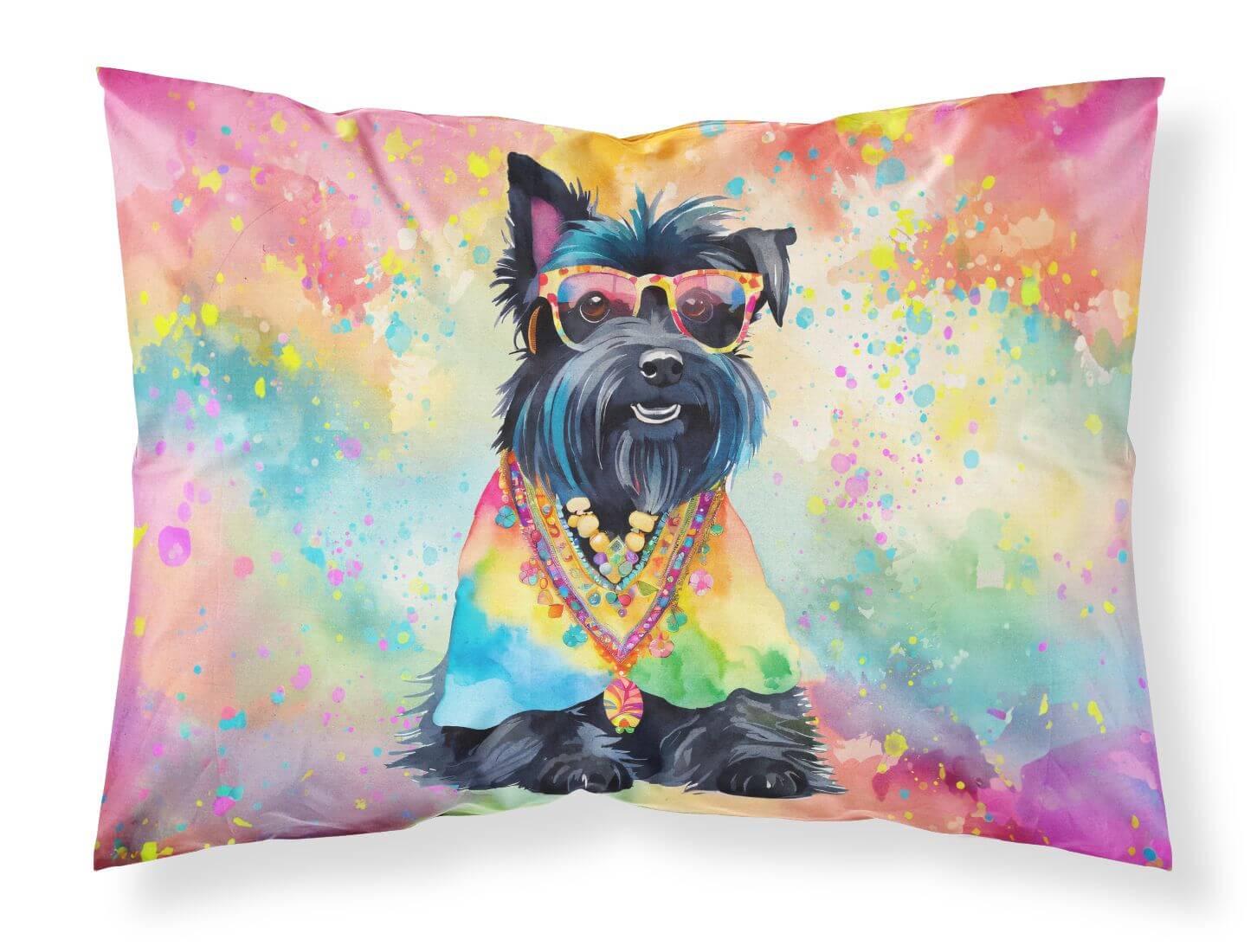 Scottish Terrier Hippie Dawg Standard Pillowcase Lightweight Super Soft Easy Care Decorative Artwork Pillowcase, Standard