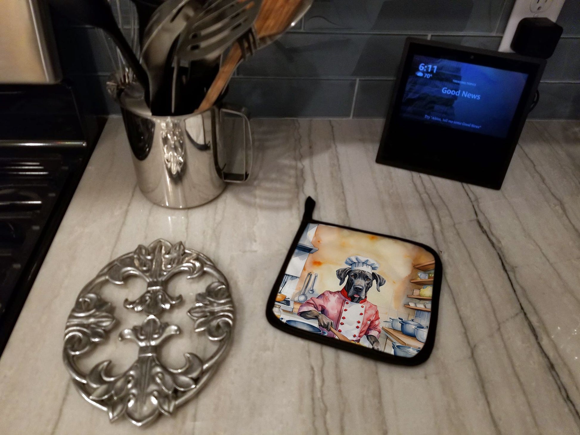 Great Dane The Chef Pair of Pot Holders Kitchen Heat Resistant Pot Holders Sets Oven Hot Pads for Cooking Baking BBQ, 7 1/2 x 7 1/2