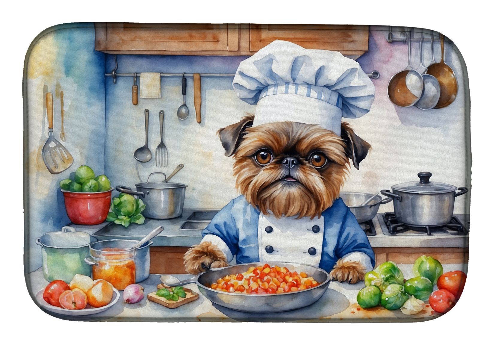 Brussels Griffon The Chef Dish Drying Mat Absorbent Dish Drying Mat Pad for Kitchen Counter Dish Drainer Mat for Countertop, 14 x 21", Multicolor