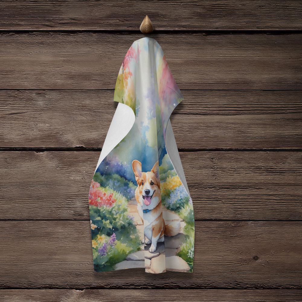 Corgi Spring Path Kitchen Towel Dish Cloths Guest Hand Towel Decorative Bathroom Towel for Face,Tea, Dishcloth, Kitchen and Bath