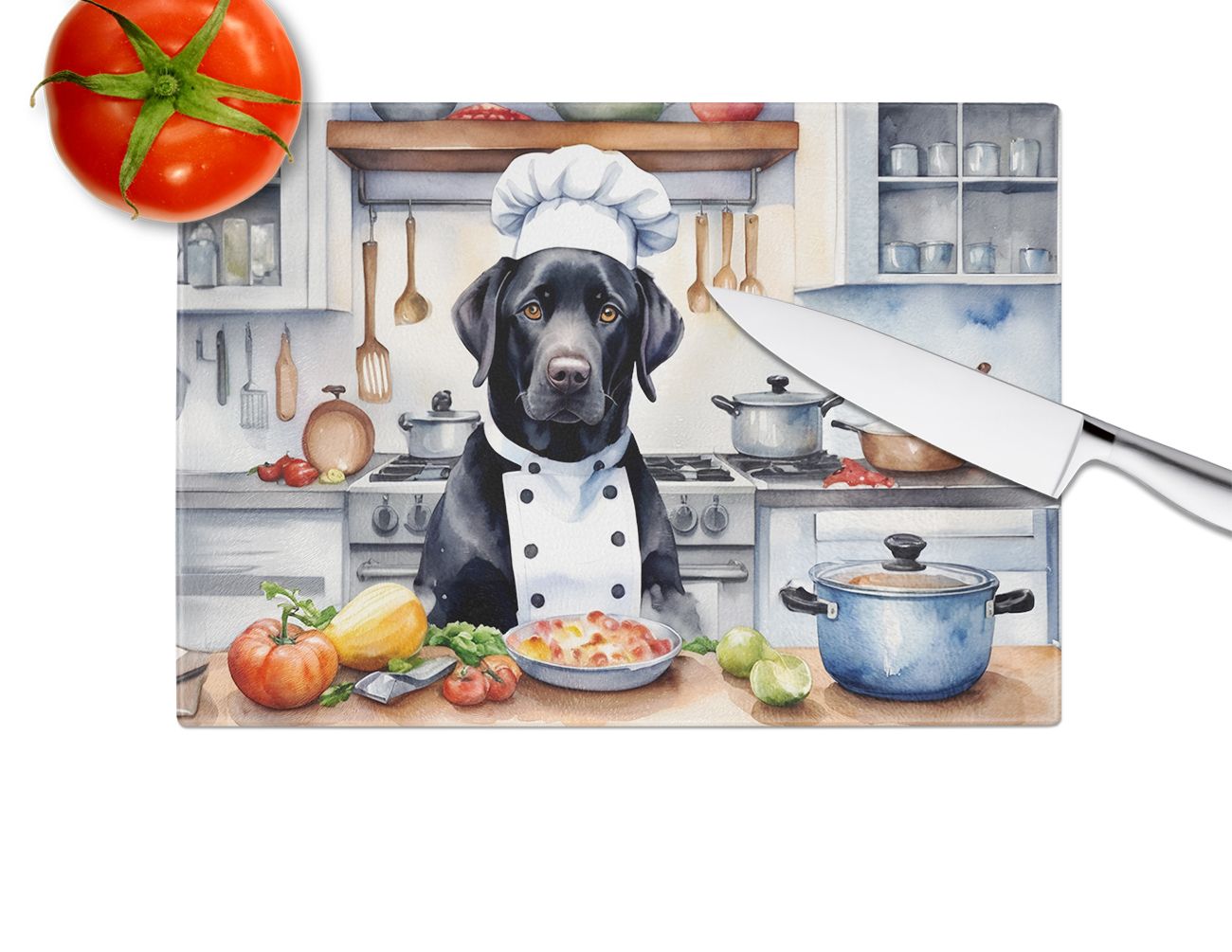 NEW Black Labrador Retriever The Chef Glass Cutting Board Decorative Tempered Glass Kitchen Cutting and Serving Board Large Size Chopping Board