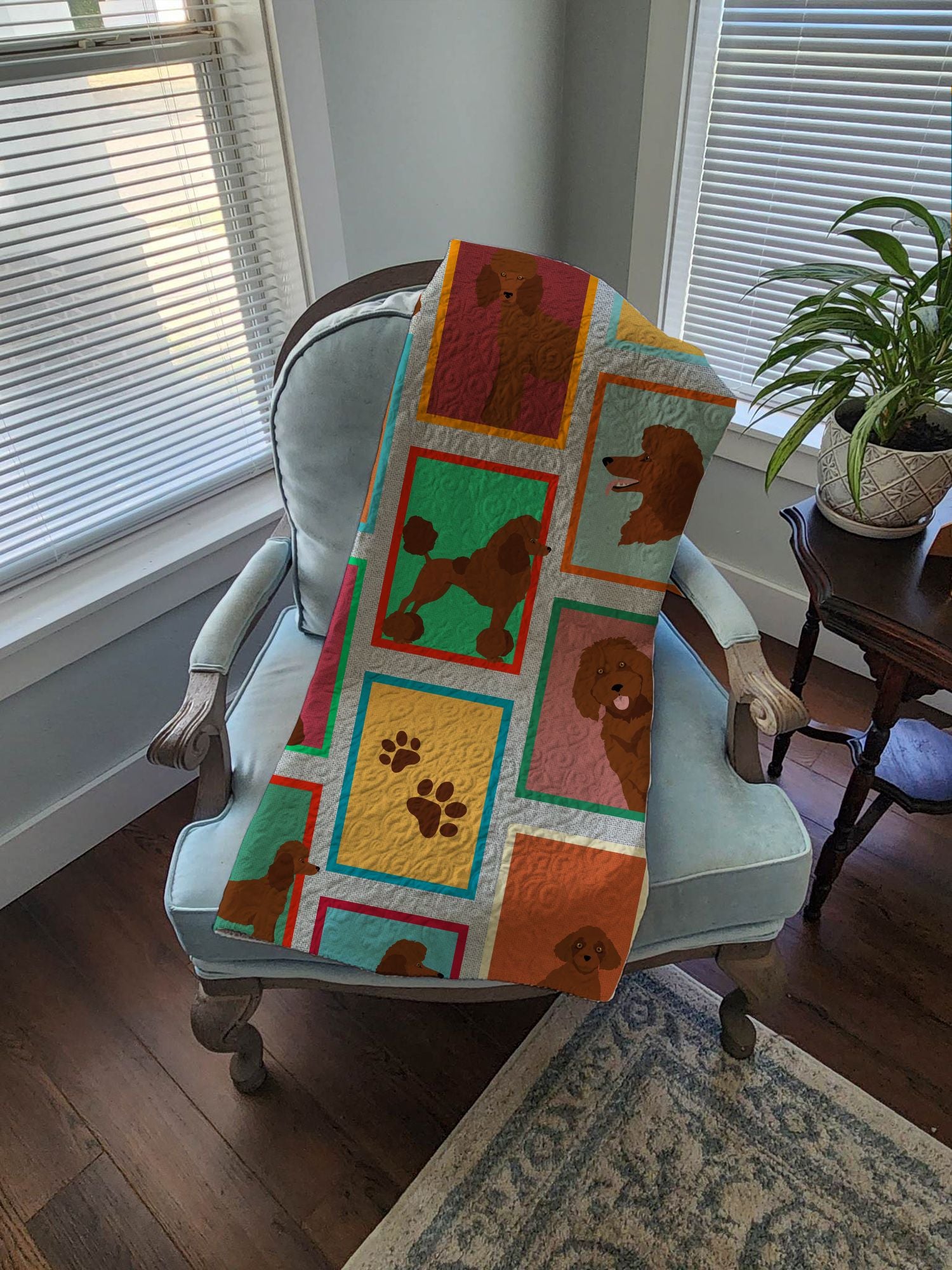 Lots of Chocolate Standard Poodle Quilted Blanket 50x60 Artwork Pattern Quilted Throw Blanket for Bed, Couch, Sofa, Soft and Lightweight