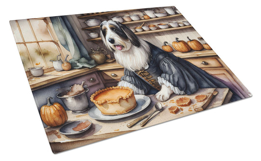 NEW Bearded Collie Fall Kitchen Pumpkins Glass Cutting Board Decorative Tempered Glass Kitchen Cutting and Serving Board Large Size Chopping Board