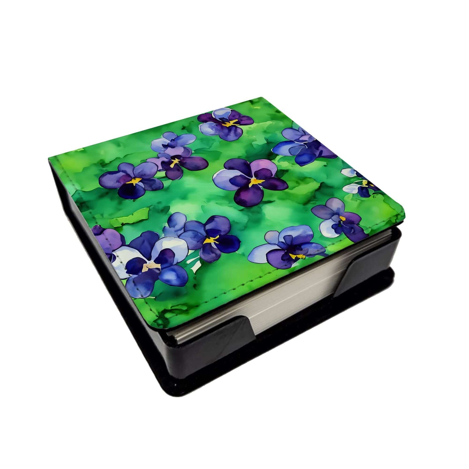 Wisconsin Wood Violets in Watercolor PU Leather Note Paper Holder with Artist-Designed Cover, Desk Accessory, Office Gift