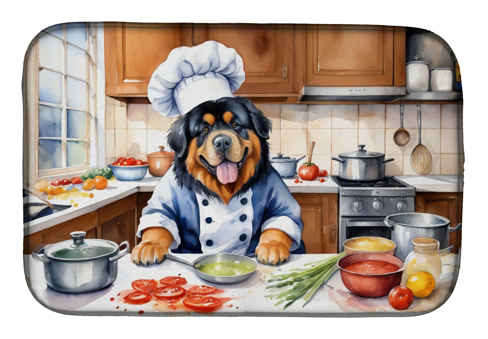 Tibetan Mastiff The Chef Dish Drying Mat Absorbent Dish Drying Mat Pad for Kitchen Counter Dish Drainer Mat for Countertop, 14 x 21", Multicolor
