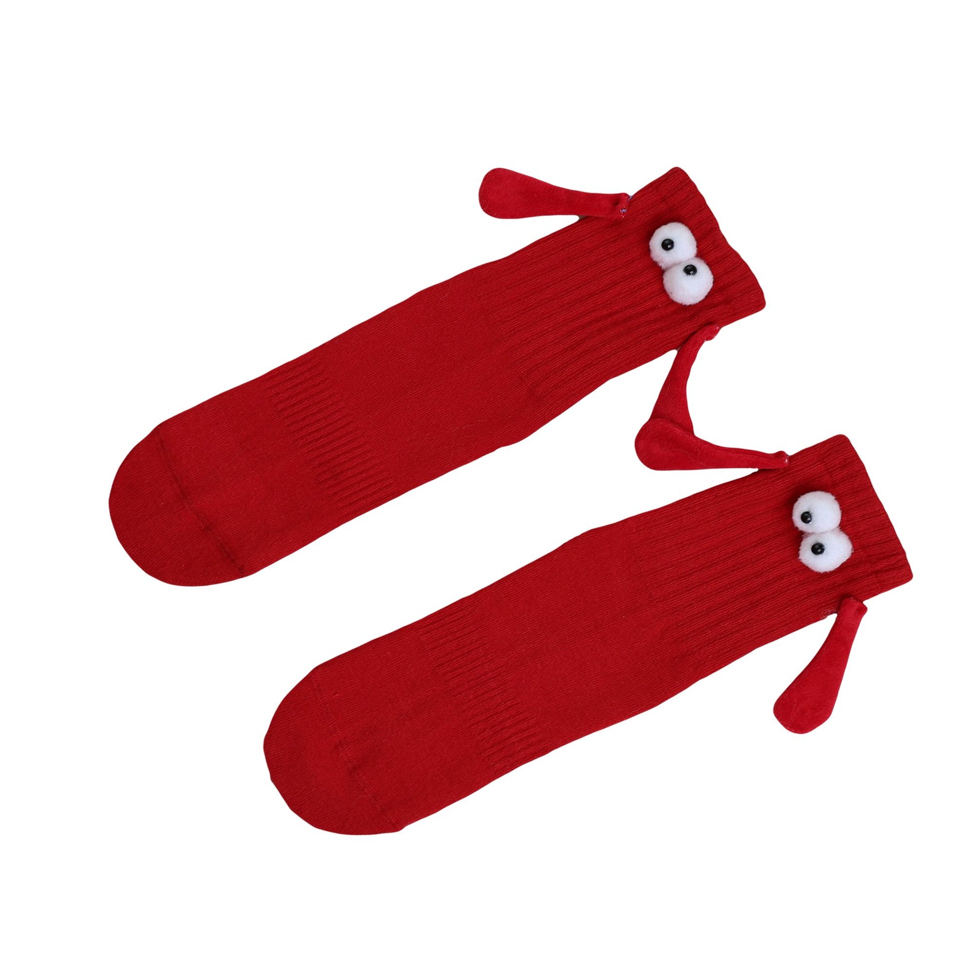 Red Magnetic Socks that Holding Hands with 3D Cartoon Eyes Couple Socks for Valentines Day 1 Pair
