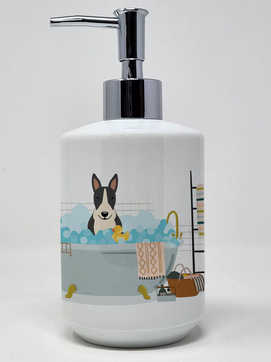 NEW Black White Bull Terrier in Bathtub Ceramic Soap Dispenser Hand Soap Dispenser Pump Bottles for Bathroom Kitchen, Empty Refillable Liquid Soap Container