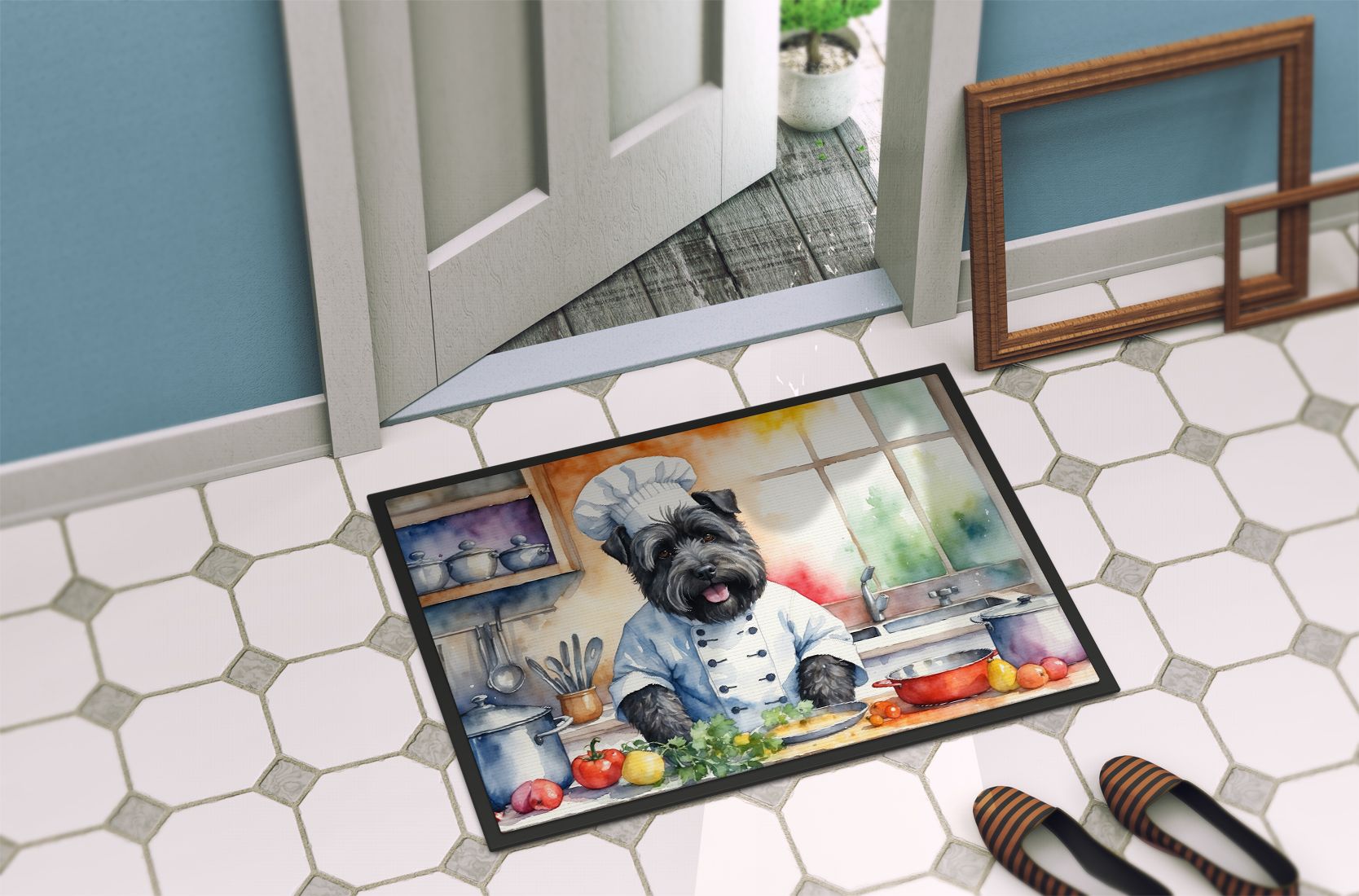 Bouvier des Flandres The Chef Doormat Front Door Mat Indoor Outdoor Rugs for Entryway, Non Slip Washable Low Pile, 24H X 36W