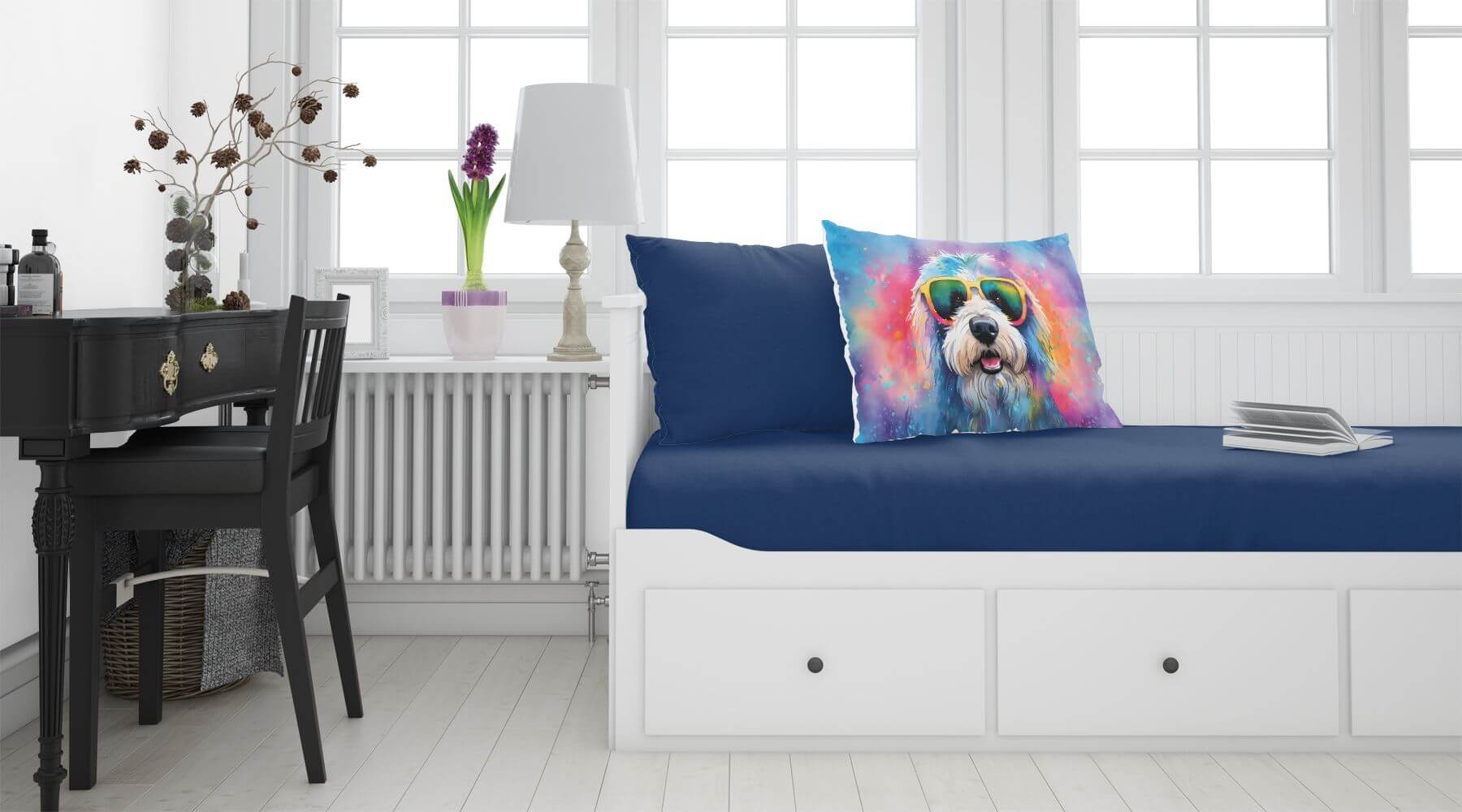 Old English Sheepdog Hippie Dawg Standard Pillowcase Lightweight Super Soft Easy Care Decorative Artwork Pillowcase, Standard