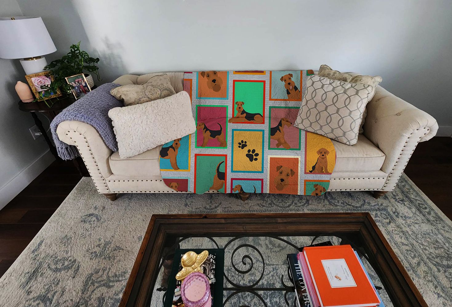 Lots of Airedale Terrier Quilted Blanket 50x60 Artwork Pattern Quilted Throw Blanket for Bed, Couch, Sofa, Soft and Lightweight
