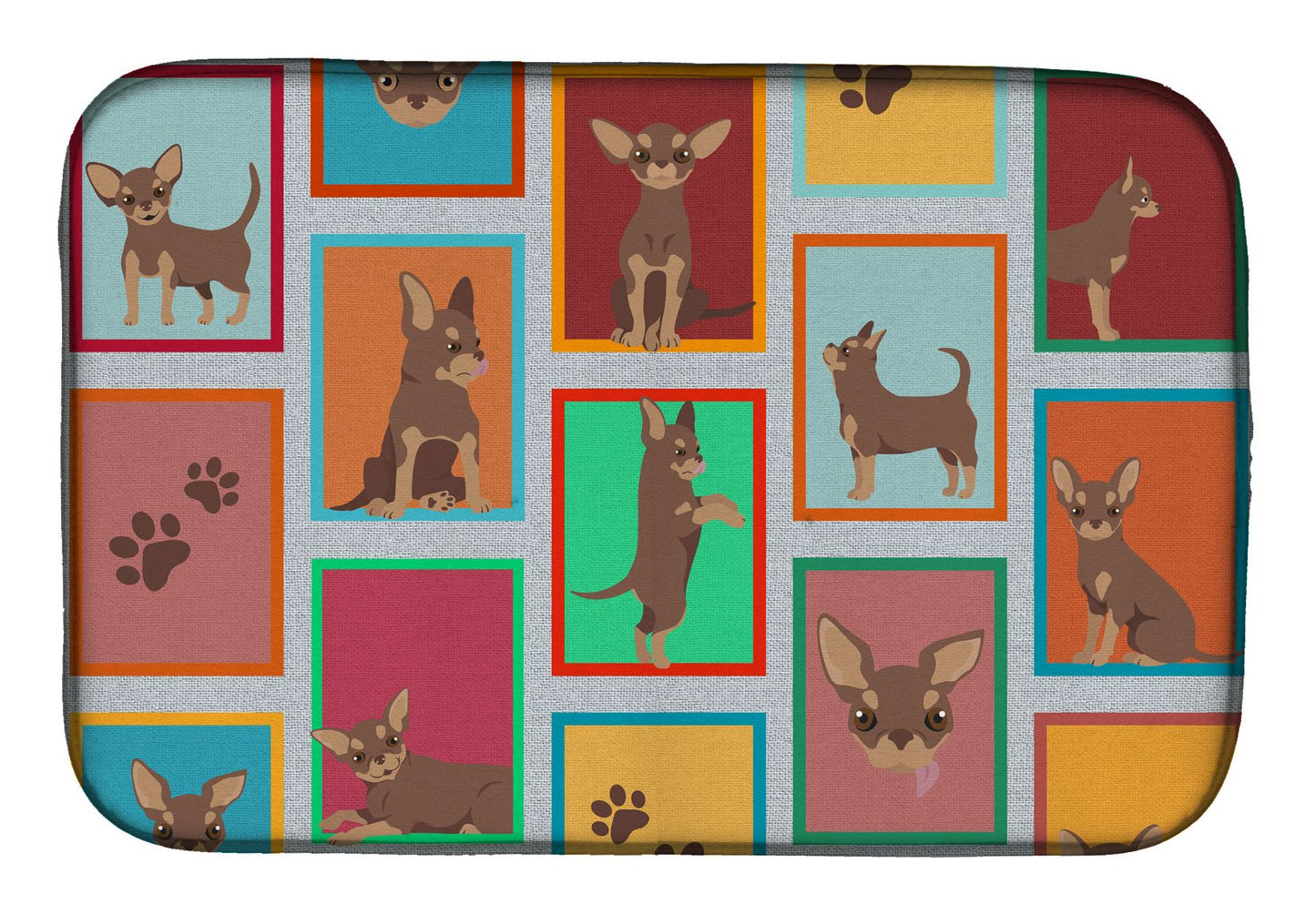Lots of Chocolate Chihuahua Dish Drying Mat Absorbent Dish Drying Mat Pad for Kitchen Counter Dish Drainer Mat for Countertop, 14 x 21", Multicolor