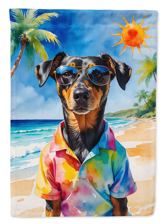 Doberman Pinscher Summer Beach Time House Flag Large Porch Sleeve Pole Decorative Outside Yard Banner Artwork Wall Hanging, Polyester, House Size, Multicolor