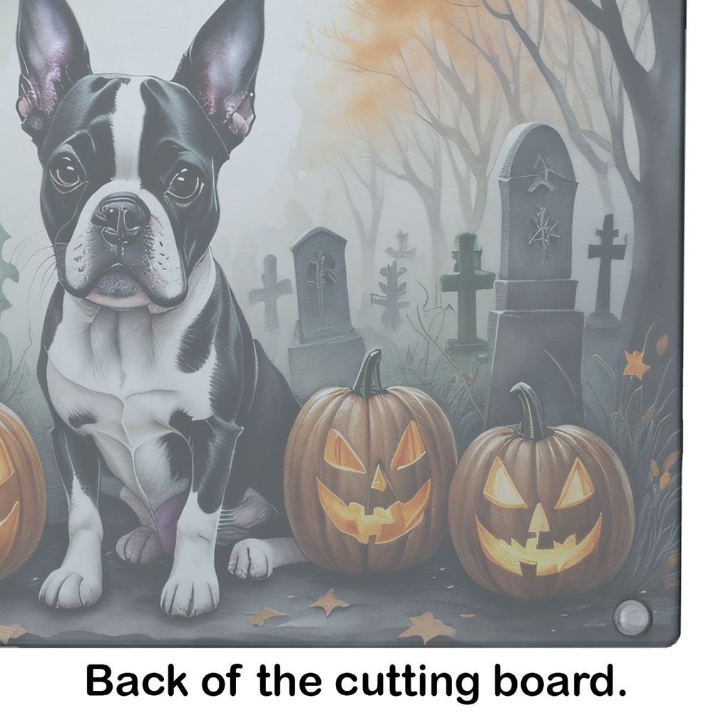 NEW Boston Terrier Spooky Halloween Glass Cutting Board Decorative Tempered Glass Kitchen Cutting and Serving Board Large Size Chopping Board