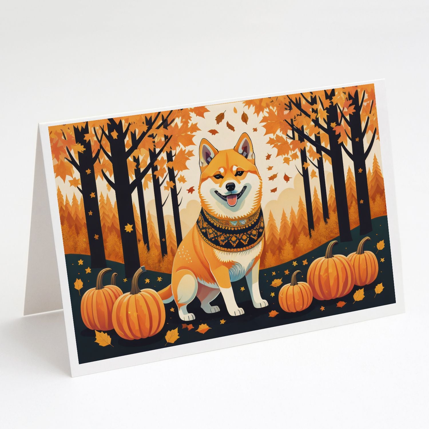 Shiba Inu Fall Greeting Cards Pack of 8 Blank Cards with Envelopes Whimsical A7 Size 5x7 Blank Note Cards