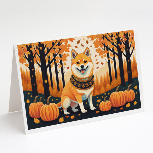 Shiba Inu Fall Greeting Cards Pack of 8 Blank Cards with Envelopes Whimsical A7 Size 5x7 Blank Note Cards