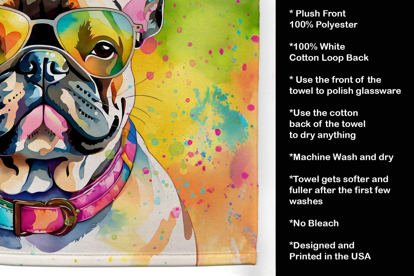 French Bulldog Hippie Dawg Kitchen Towel Dish Cloths Guest Hand Towel Decorative Bathroom Towel for Face,Tea, Dishcloth, Kitchen and Bath