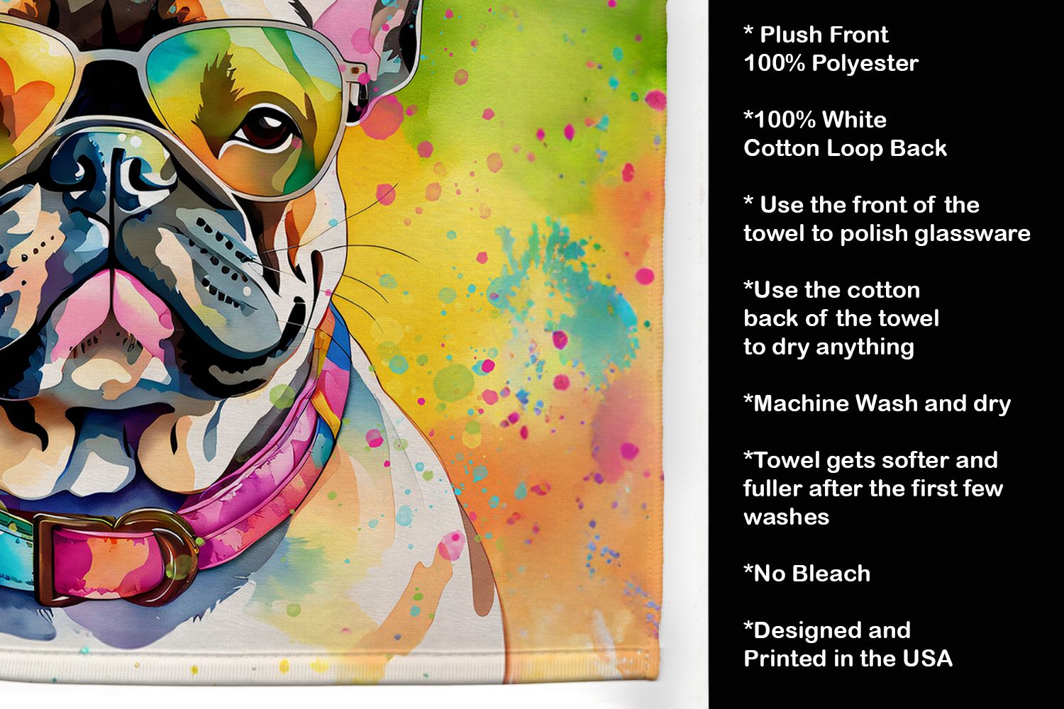 French Bulldog Hippie Dawg Kitchen Towel Dish Cloths Guest Hand Towel Decorative Bathroom Towel for Face,Tea, Dishcloth, Kitchen and Bath
