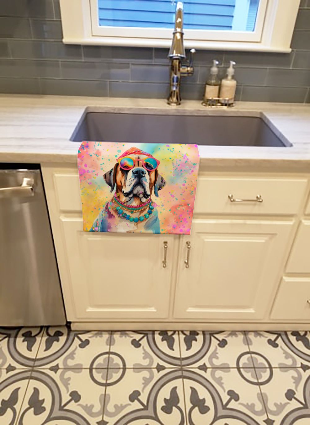 Mastiff Hippie Dawg Kitchen Towel Dish Cloths Guest Hand Towel Decorative Bathroom Towel for Face,Tea, Dishcloth, Kitchen and Bath