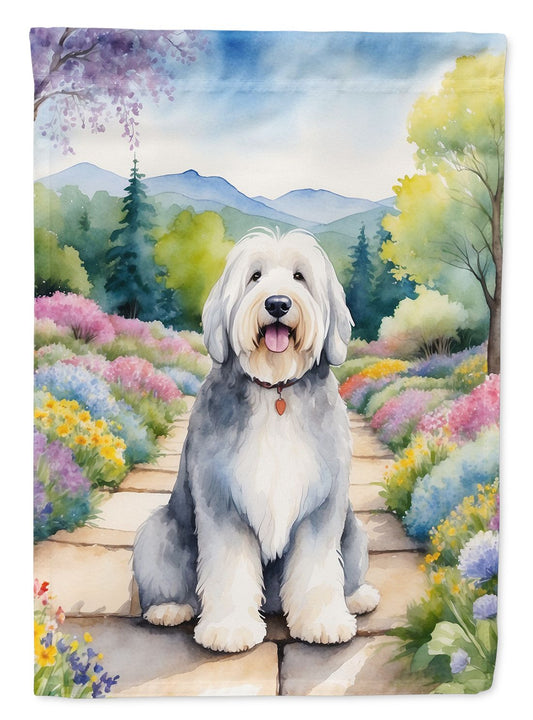 Old English Sheepdog Spring Path Garden Flag Mailbox Flag Decorative Yard Flag Banner Outside Patio Artwork Yard Flower Beds, Garden Size, Multicolor