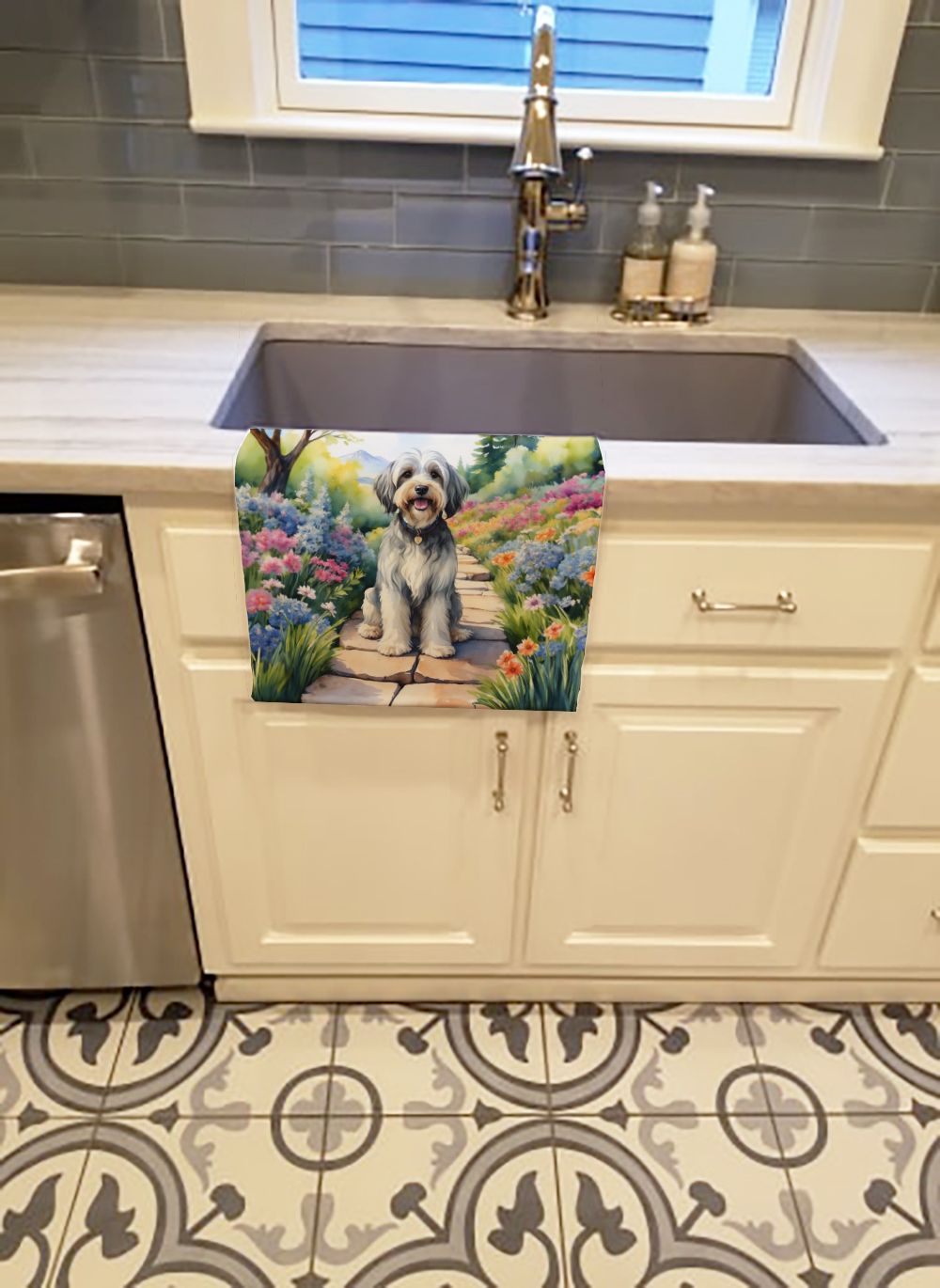 Tibetan Terrier Spring Path Kitchen Towel Dish Cloths Guest Hand Towel Decorative Bathroom Towel for Face,Tea, Dishcloth, Kitchen and Bath