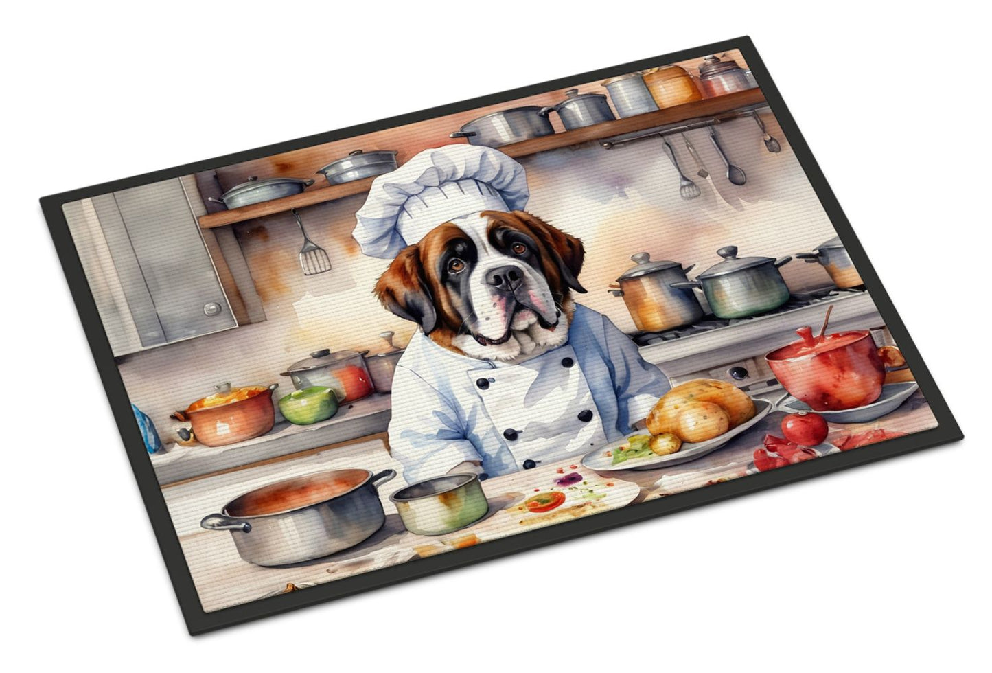 NEW Saint Bernard The Chef Doormat Front Door Mat Indoor Outdoor Rugs for Entryway, Non Slip Washable Low Pile, 18H X 27W