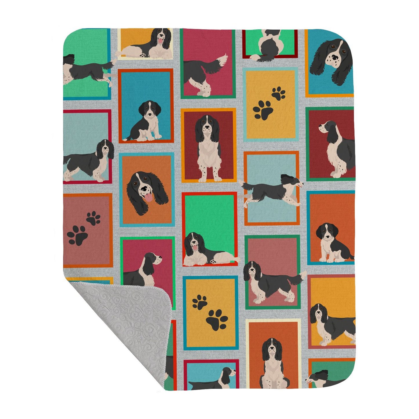 Lots of Black and White English Springer Spaniel Quilted Blanket 50x60 Artwork Pattern Quilted Throw Blanket for Bed, Couch, Sofa, Soft and Lightweight
