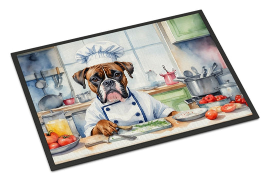 Boxer The Chef Doormat Front Door Mat Indoor Outdoor Rugs for Entryway, Non Slip Washable Low Pile, 24H X 36W
