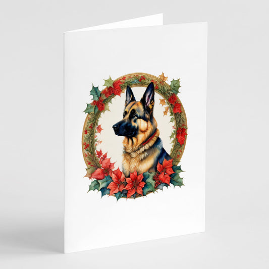 German Shepherd Christmas Flowers Greeting Cards Pack of 8 Blank Cards with Envelopes Whimsical A7 Size 5x7 Blank Note Cards