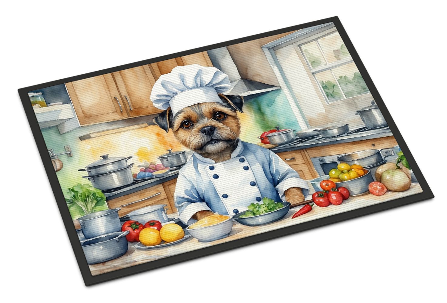 NEW Border Terrier The Chef Doormat Front Door Mat Indoor Outdoor Rugs for Entryway, Non Slip Washable Low Pile, 18H X 27W