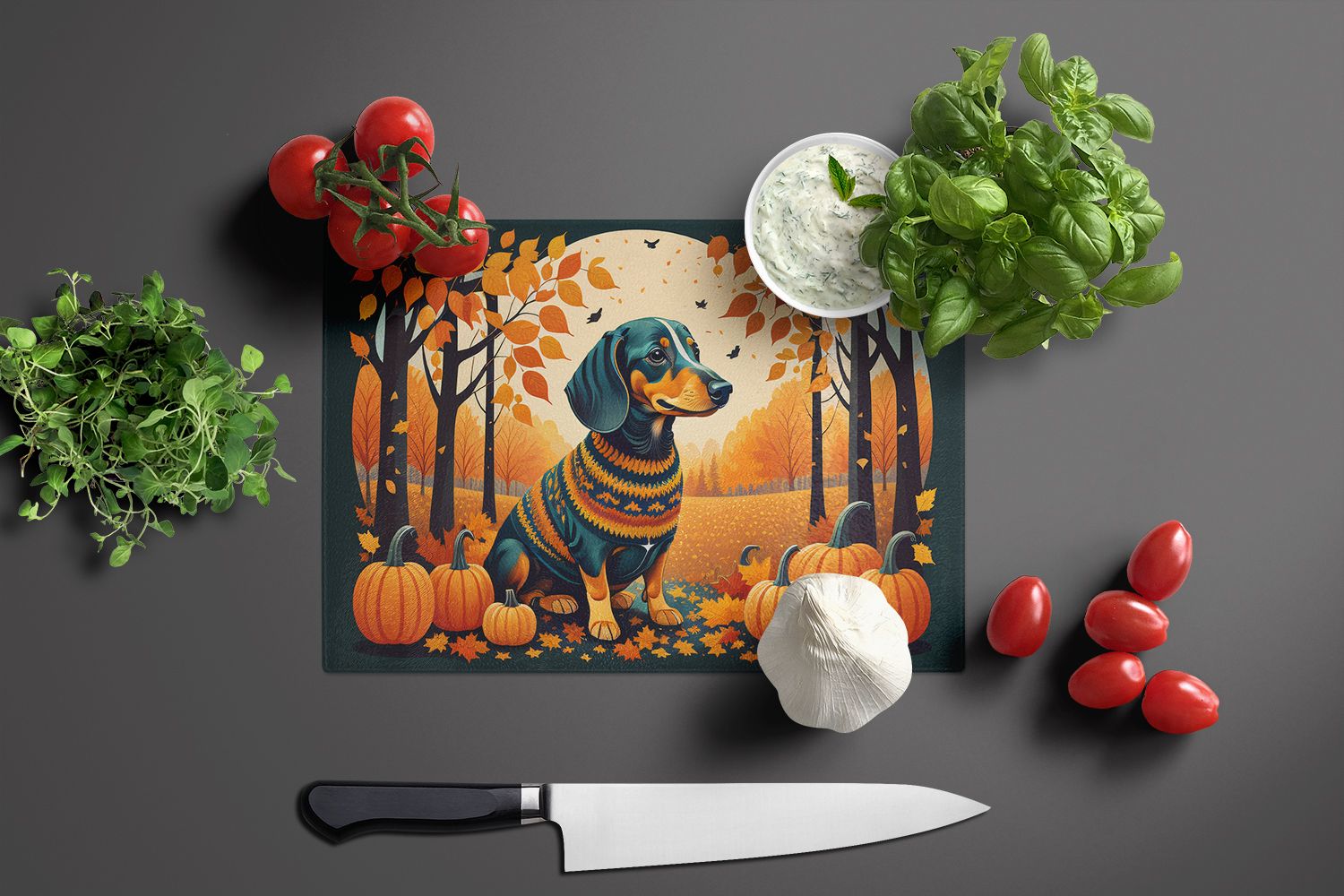 NEW Dachshund Fall Glass Cutting Board Decorative Tempered Glass Kitchen Cutting and Serving Board Large Size Chopping Board