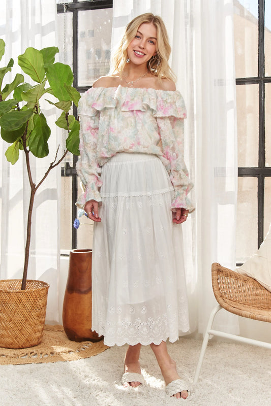 ADORA Ruffled Off Shoulder Floral Blouse