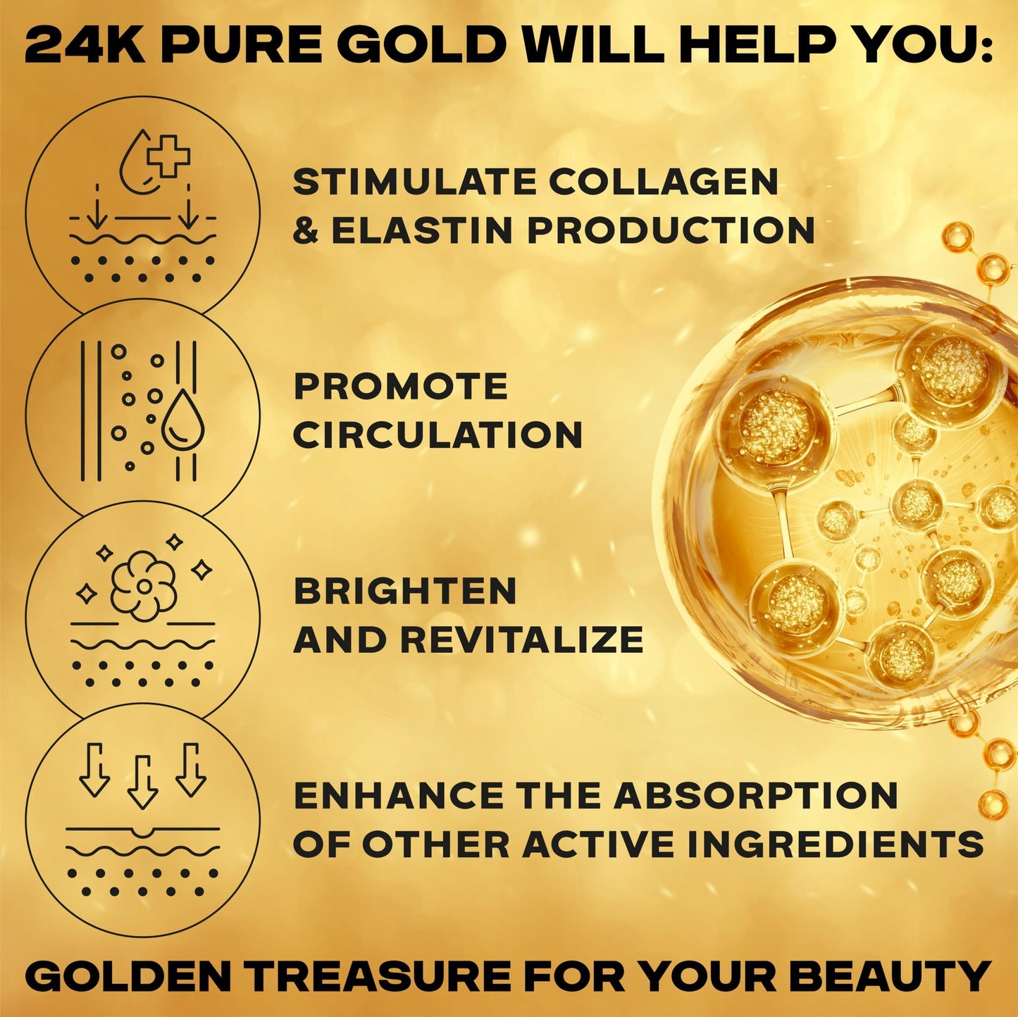 24K Gold Under Eye Patches for Dark Circles: 60 PCS Golden Hydrogel Eye Pads