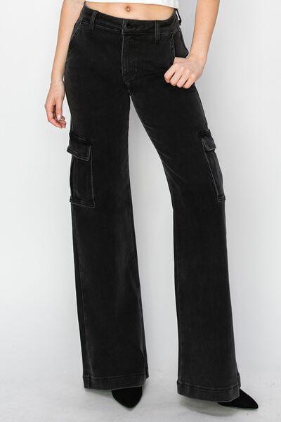 Risen Full Size High Rise Wide Leg Cargo Jeans - Clothes For Her Online Store