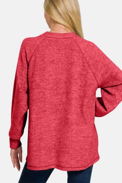 Zenana Full Size Brushed Melange Hacci High-Low Sweater - Clothes For Her Online Store