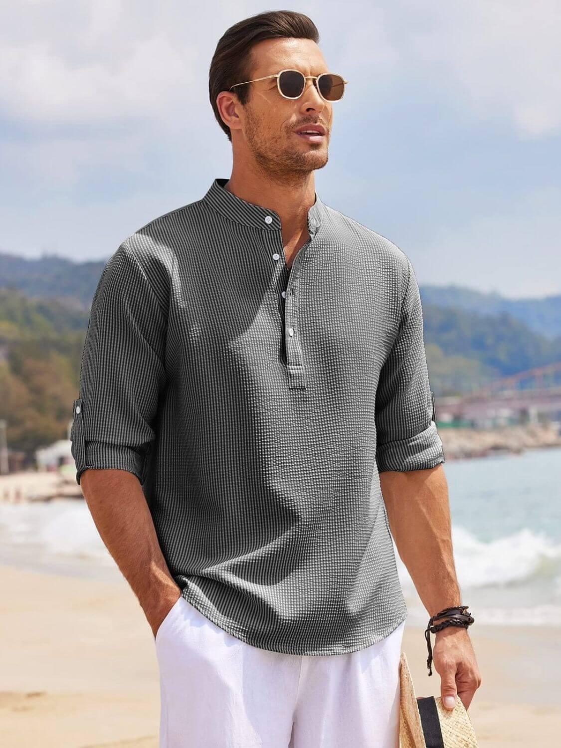Men's Full Size Half Button Long Sleeve Shirt Plus Size - Clothes For Her Online Store