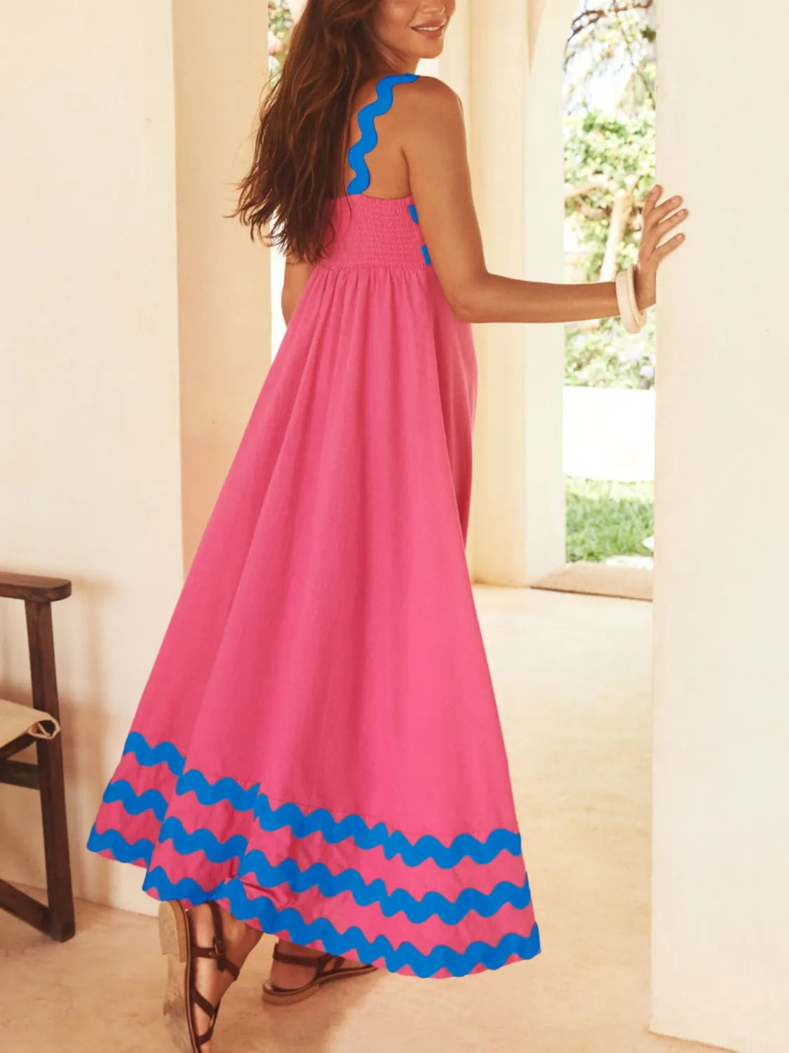 Contrast Trim Square Neck Maxi Cami Dress - Clothes For Her Online Store