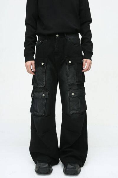 Multi-Pocket Cargo Wide-Leg Jeans