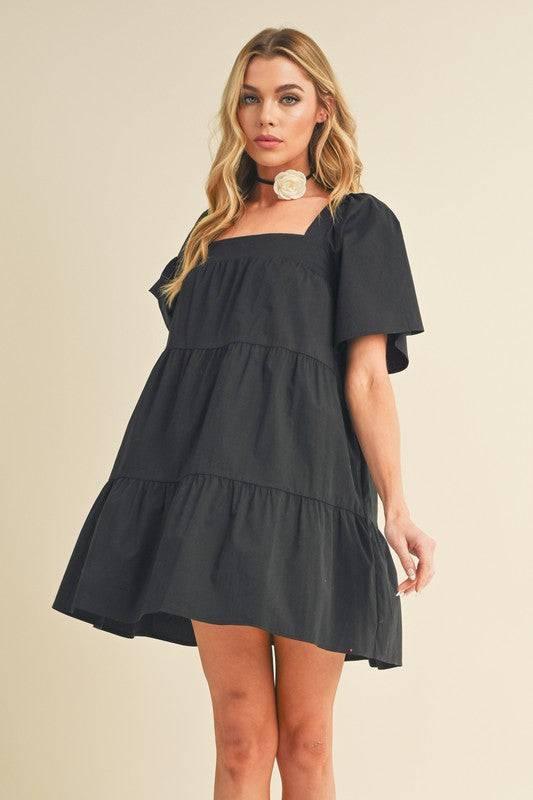 Aemi + Co Square Neck Half Sleeve Tiered Dress - Clothes For Her Online Store
