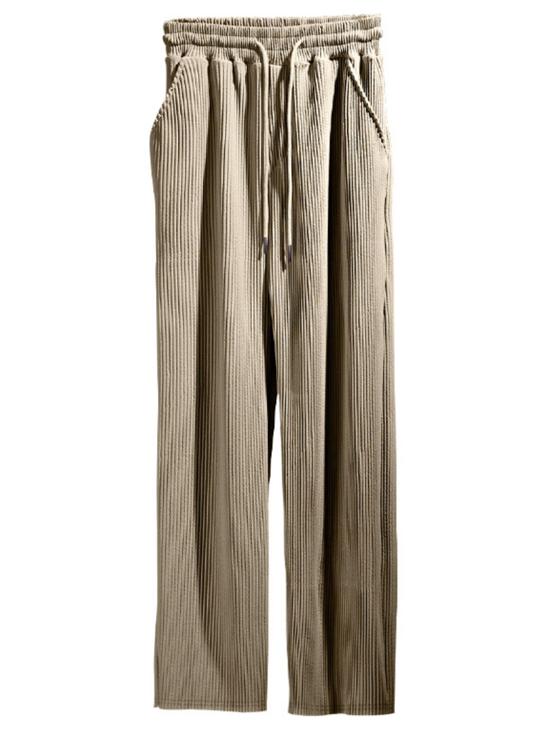 Men's Full Size Ribbed Drawstring Wide Leg Pants with Plus Size