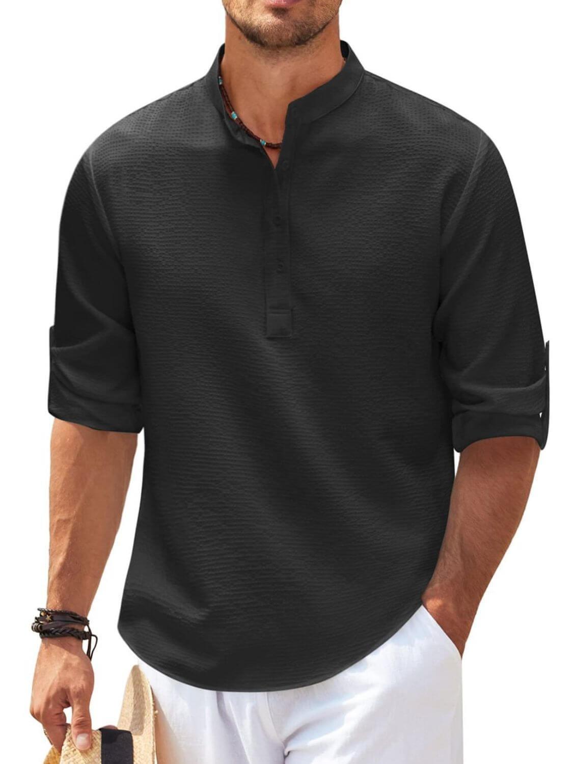 Men's Full Size Half Button Long Sleeve Shirt Plus Size - Clothes For Her Online Store